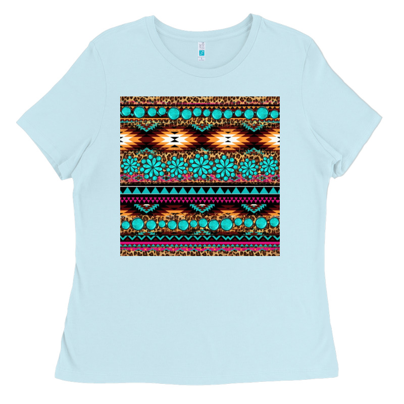 Aztec Turquoise Gemstone Seamless Pattern Ladies Tee by HRA Design Shop | Teevron