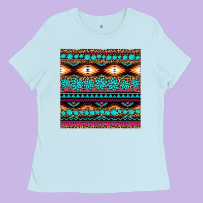 Aztec Turquoise Gemstone Seamless Pattern Ladies Tee Designed By Hra Design Shop