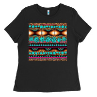 Black aztec turquoise gemstone seamless pattern Ladies Tee - HRA Design Shop