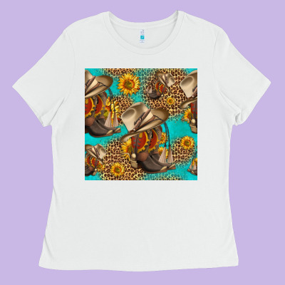 Western Boots And Hat Seamless Pattern Ladies Tee Designed By Hra Design Shop
