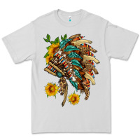 Dove Grey indian headdress with pattern and sunflowers Premium Tee - HRA Design Shop