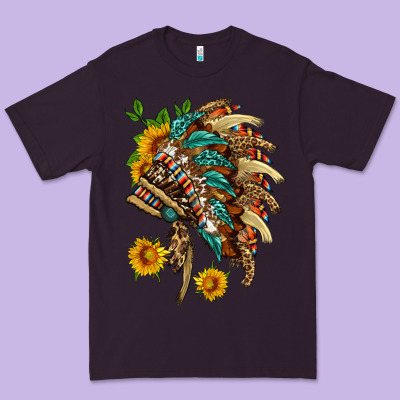 Indian Headdress With Pattern And Sunflowers Premium Tee Designed By Hra Design Shop