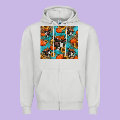 Autumn Pumpkins Holstein Cow Zipper Hoodie Designed By Jasminsmagicworld