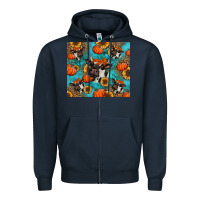 Navy autumn pumpkins holstein cow Zipper Hoodie - Jasminsmagicworld