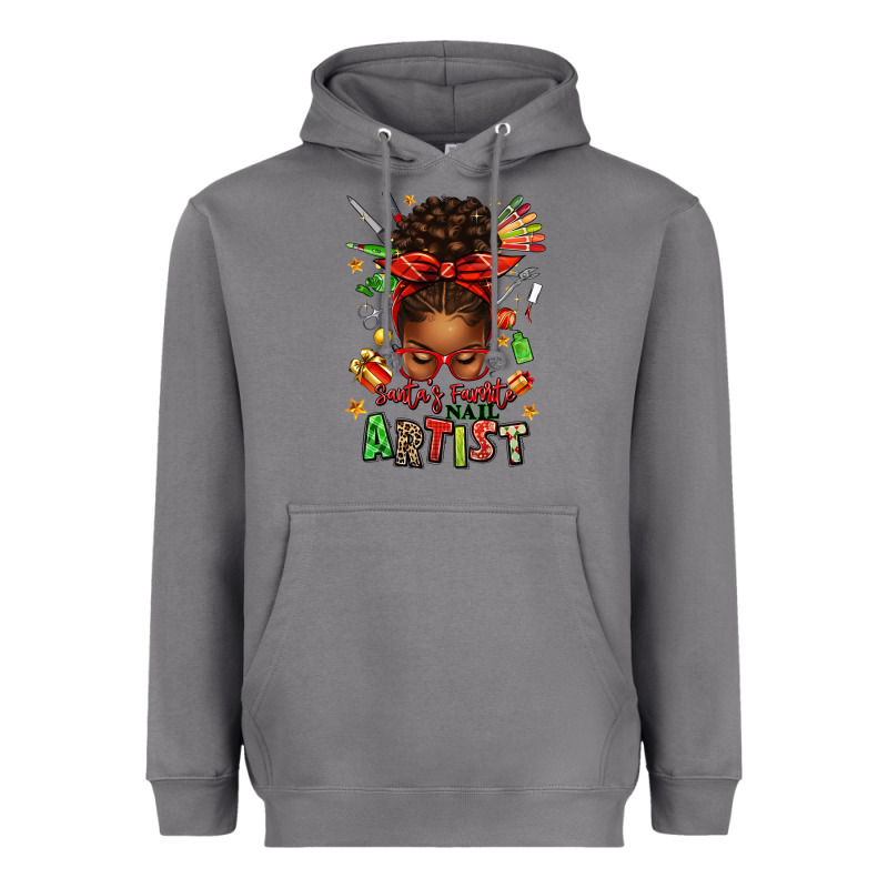 Santa's Favorite Nail Artist Afro Messy Bun Heavyweight Hoodie by texasbilliewilder | Teevron