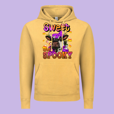 Sweet And Spooky Halloween Cow Vintage Hoodie Designed By Jasminsmagicworld