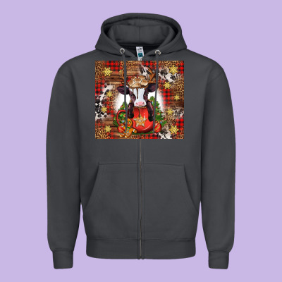Christmas Baby Cow Hot Cocoa Zipper Hoodie Designed By Jasminsmagicworld
