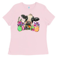 Bubblegum Pink Happy Easter Cow Easter Day Ladies Tee - Neo Western