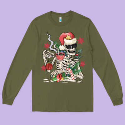 Skeleton Santa Long Sleeve Tee Designed By Maliassmallbusiness