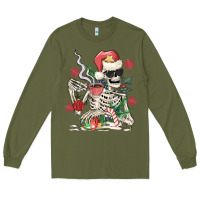Army Green skeleton santa Long Sleeve Tee - MaliasSmallBusiness
