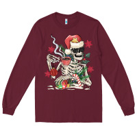 Burgundy skeleton santa Long Sleeve Tee - MaliasSmallBusiness