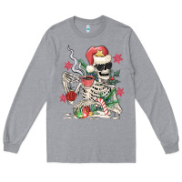 Heather Grey skeleton santa Long Sleeve Tee - MaliasSmallBusiness