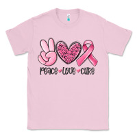 Bubblegum Pink peace love cure breast cancer Classic Tee - MaliasSmallBusiness