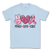Dusty Blue peace love cure breast cancer Classic Tee - MaliasSmallBusiness