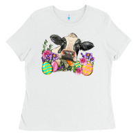 White Happy Easter Cow Easter Day Ladies Tee - Neo Western