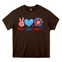 Chocolate Brown peace love america Heavy Core Tee - HRA Design Shop