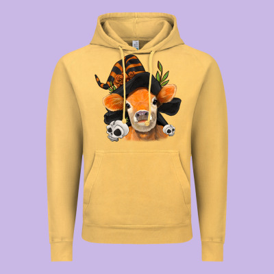 Halloween Witch Cow Vintage Hoodie Designed By Jasminsmagicworld
