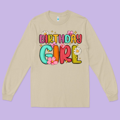 Birthday Girl Long Sleeve Tee Designed By Maliassmallbusiness