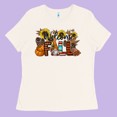 Welcome Fall Pumpkin Ladies Tee Designed By Cowhidedigitalart