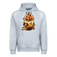 Heather Grey Halloween Jack O Lantern Bobba Cup Urban Hoodie - FaDigitalArtStudio