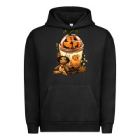 Pigment Black Halloween Jack O Lantern Bobba Cup Urban Hoodie - FaDigitalArtStudio