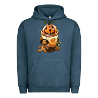 Pigment Midnight Navy Halloween Jack O Lantern Bobba Cup Urban Hoodie - FaDigitalArtStudio