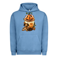 Pigment Pebble Blue Halloween Jack O Lantern Bobba Cup Urban Hoodie - FaDigitalArtStudio
