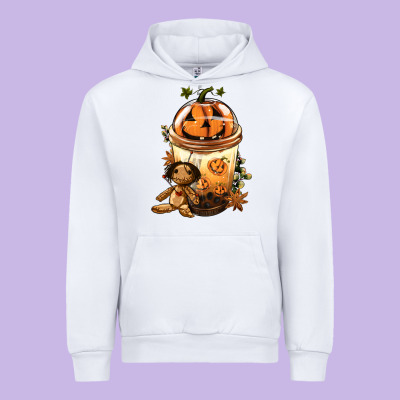Halloween Jack O Lantern Bobba Cup Urban Hoodie Designed By Fadigitalartstudio