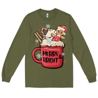Army Green merry and bright Long Sleeve Tee - MaliasSmallBusiness