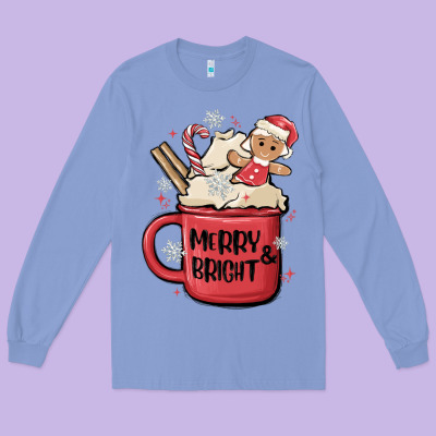 Merry And Bright Long Sleeve Tee Designed By Maliassmallbusiness