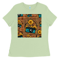 Matcha western sunflowers camera seamless pattern Ladies Tee - HRA Design Shop