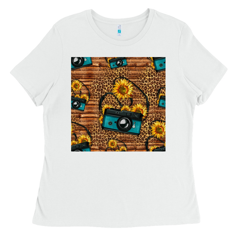 Western Sunflowers Camera Seamless Pattern Ladies Tee by HRA Design Shop | Teevron