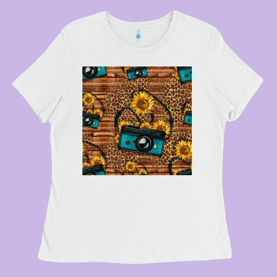Western Sunflowers Camera Seamless Pattern Ladies Tee Designed By Hra Design Shop
