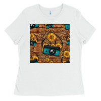 White western sunflowers camera seamless pattern Ladies Tee - HRA Design Shop
