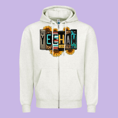 Yeehaw License Plate Letters Zipper Hoodie Designed By Jasminsmagicworld