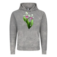 Cloud Rock Pink And White Lady's Slipper Flower Illustrations Vintage Hoodie - LillyAllenDesigns