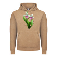 Vintage Coffee Pink And White Lady's Slipper Flower Illustrations Vintage Hoodie - LillyAllenDesigns