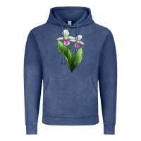 Vintage Denim Pink And White Lady's Slipper Flower Illustrations Vintage Hoodie - LillyAllenDesigns