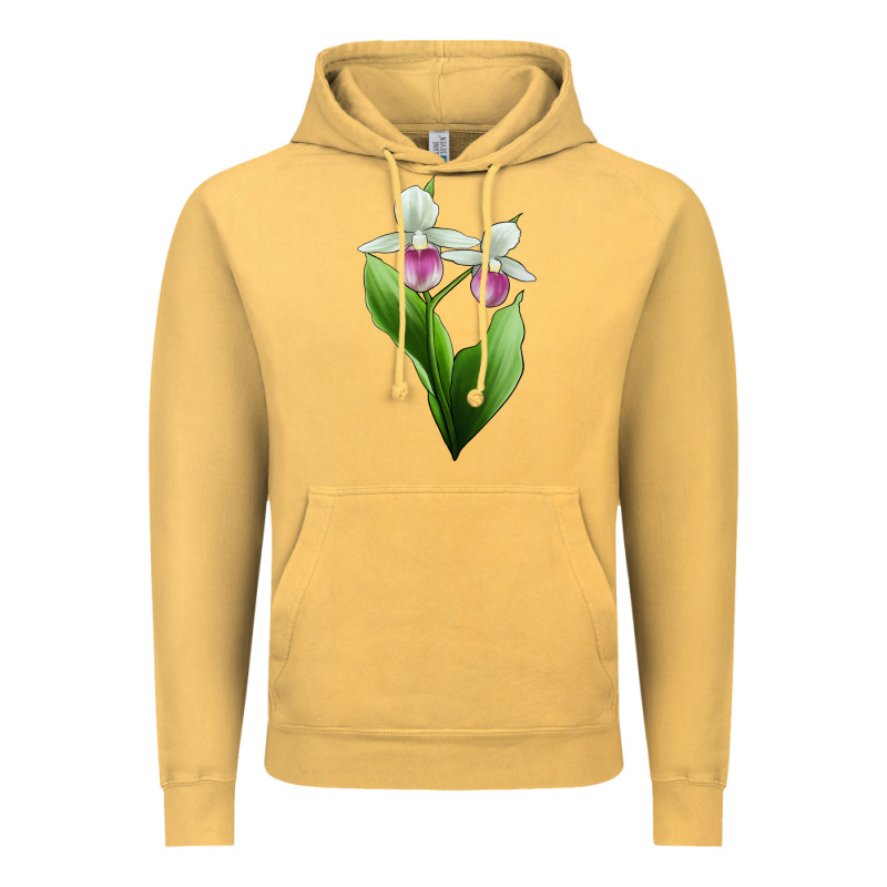 Pink And White Lady's Slipper Flower Illustrations Vintage Hoodie by LillyAllenDesigns | Teevron