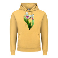 Vintage Mustard Pink And White Lady's Slipper Flower Illustrations Vintage Hoodie - LillyAllenDesigns