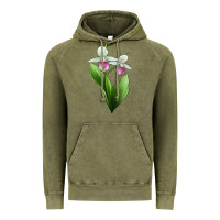 Vintage Olive Pink And White Lady's Slipper Flower Illustrations Vintage Hoodie - LillyAllenDesigns