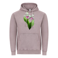 Vintage Zinc Pink And White Lady's Slipper Flower Illustrations Vintage Hoodie - LillyAllenDesigns