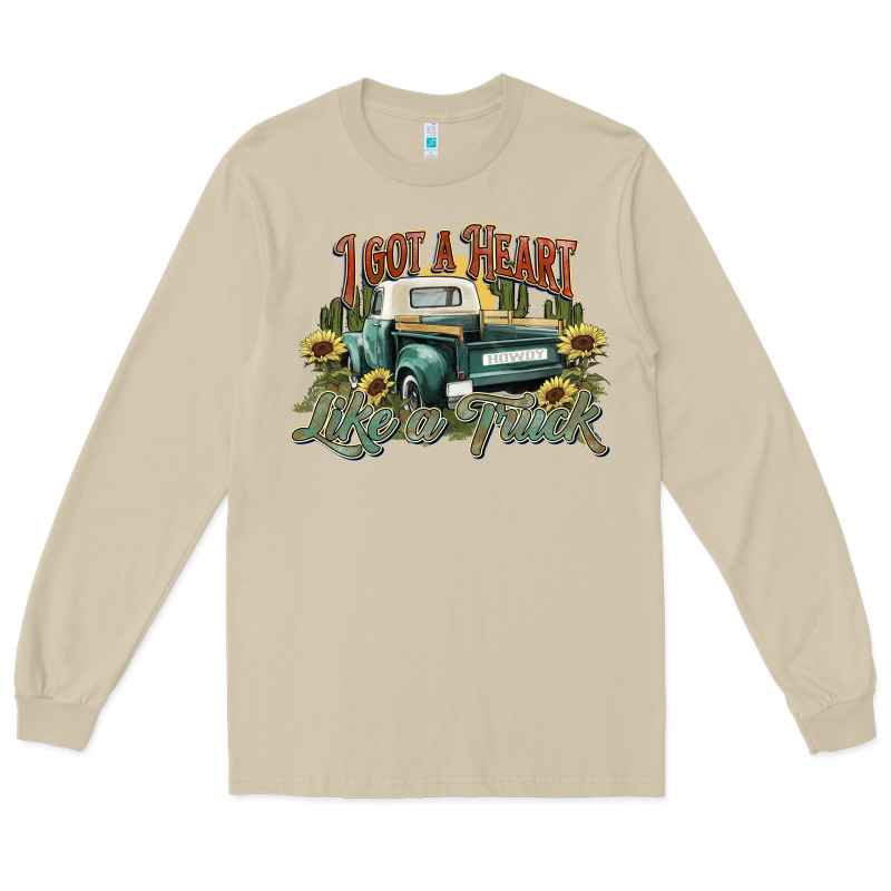 I Got A Heart Like A Truck Western Sunflower Long Sleeve Tee by NancyCooperArtShop | Teevron