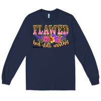Navy flawed but still worthy romans 5 8 Long Sleeve Tee - NancyCooperArtShop