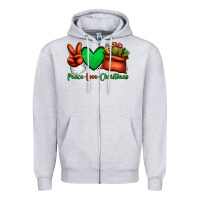 Heather Grey peace love Christmas Santa Claus hand Zipper Hoodie - Jasminsmagicworld