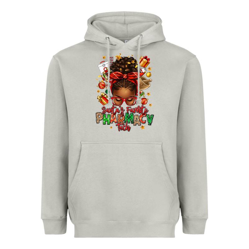 Santas Favorite Pharmacy Tech Afro Messy Bun Heavyweight Hoodie by texasbilliewilder | Teevron
