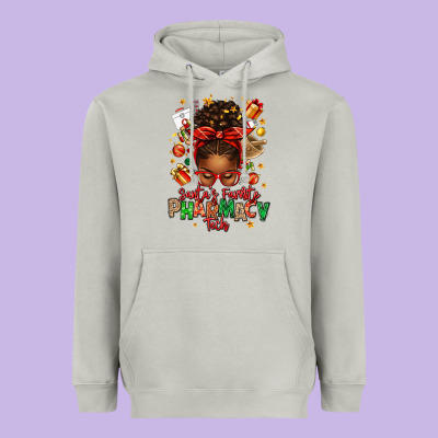 Santas Favorite Pharmacy Tech Afro Messy Bun Heavyweight Hoodie Designed By Texasbilliewilder