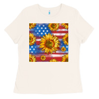 Sunflowers American Flag Seamless Pattern Ladies Tee | Teevron
