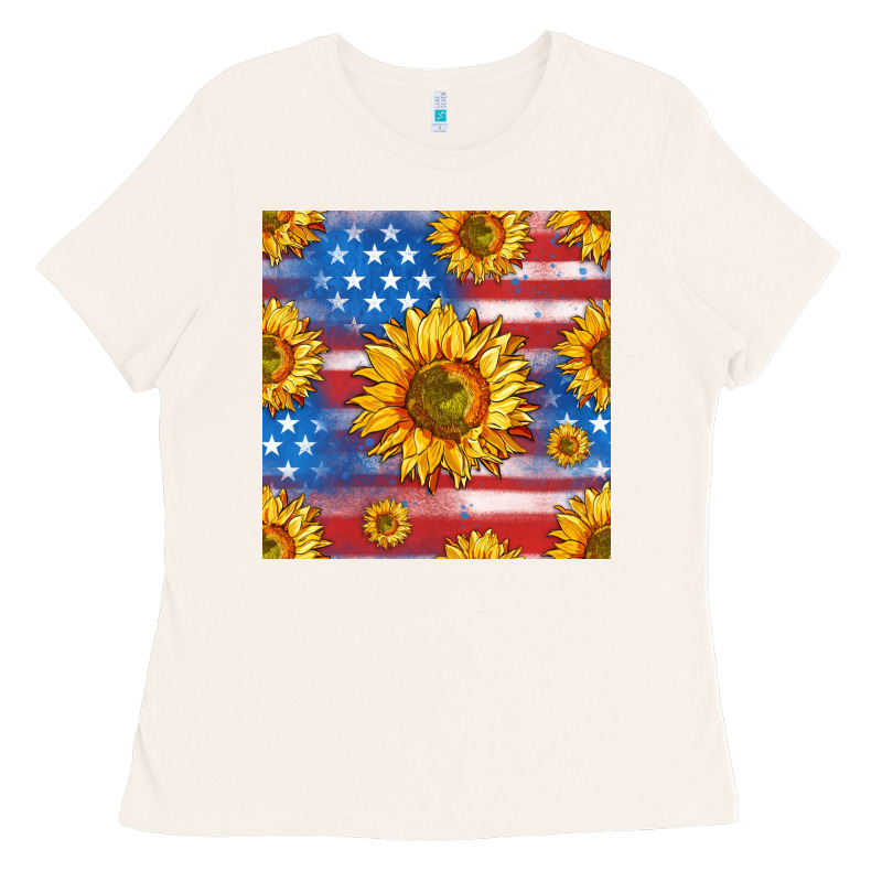 Sunflowers American Flag Seamless Pattern Ladies Tee by HRA Design Shop | Teevron