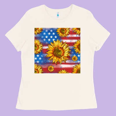 Sunflowers American Flag Seamless Pattern Ladies Tee Designed By Hra Design Shop